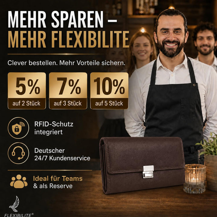 FLEXIBILITE®️Profi Kellner Geldbörse Profi Wasser Büffel [2025] Echt Leder RFID (18,5 x 9,5 x 4,5cm