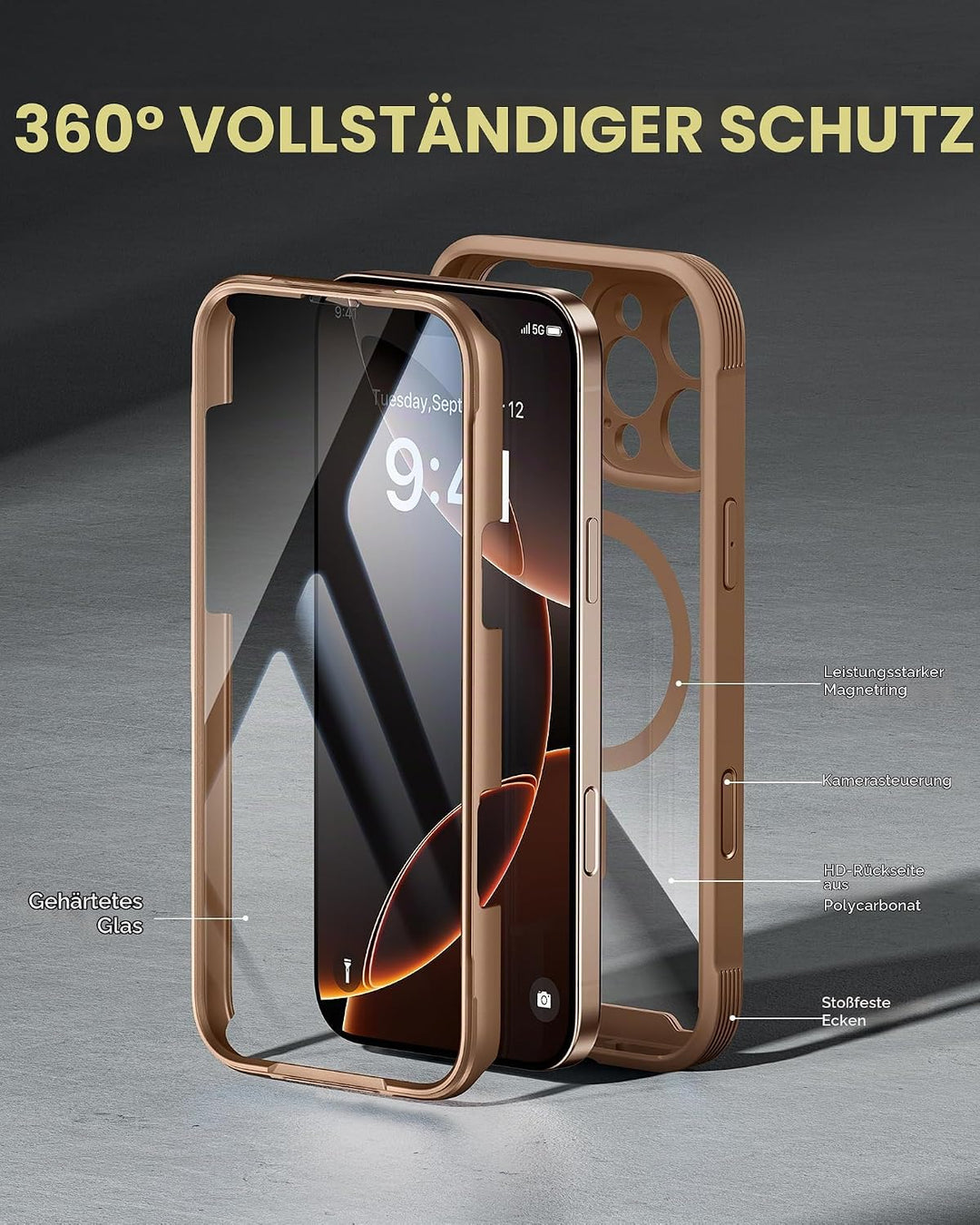 Miracase 360 Grad für iPhone 16 Pro Max Hülle mit Magsafe, Eingebaut Glas Schutzfolie, Komplettschut
