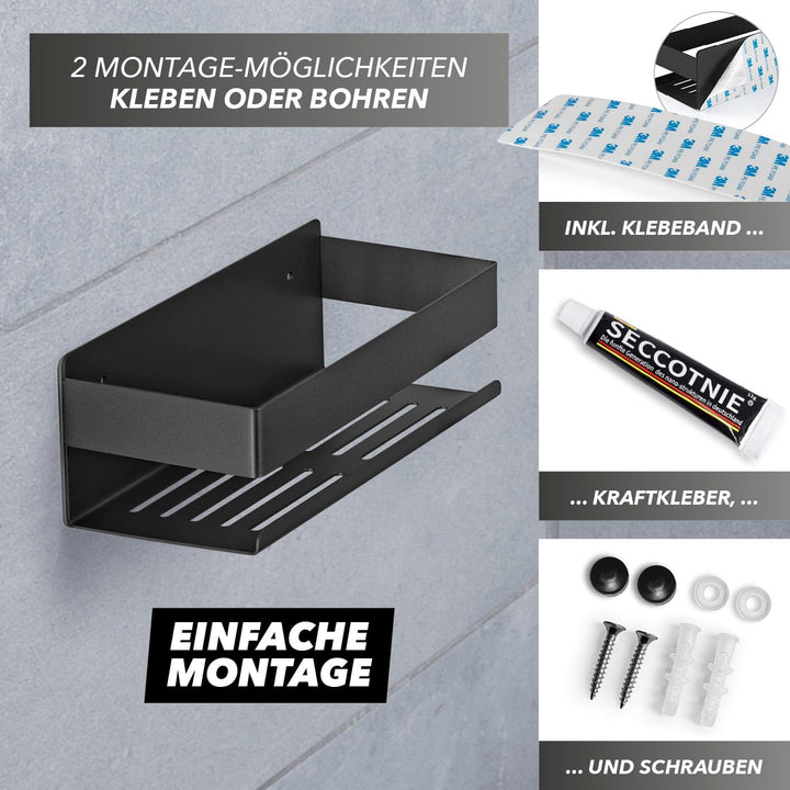 BENKSTEIN Duschablage 2er-Set | Duschregal – zum Kleben oder Bohren | Duschkorb zum Hängen – ohne Bo