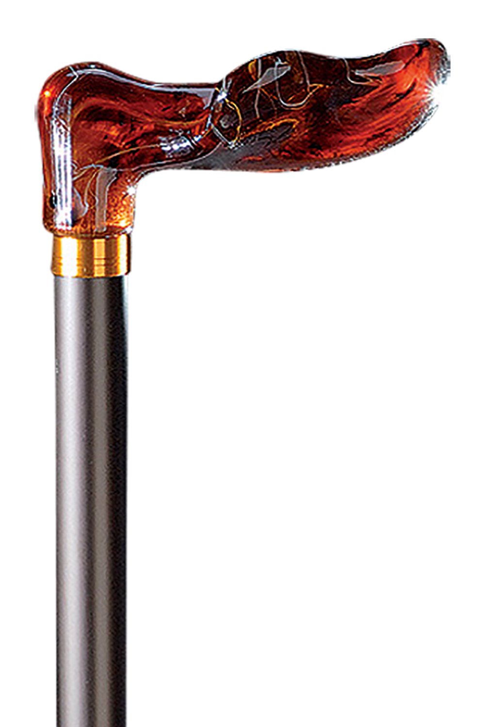 Gehstock Gehhilfe Fischer-Stock mit Bernsteingriff bronze Handseite rechts, rechts