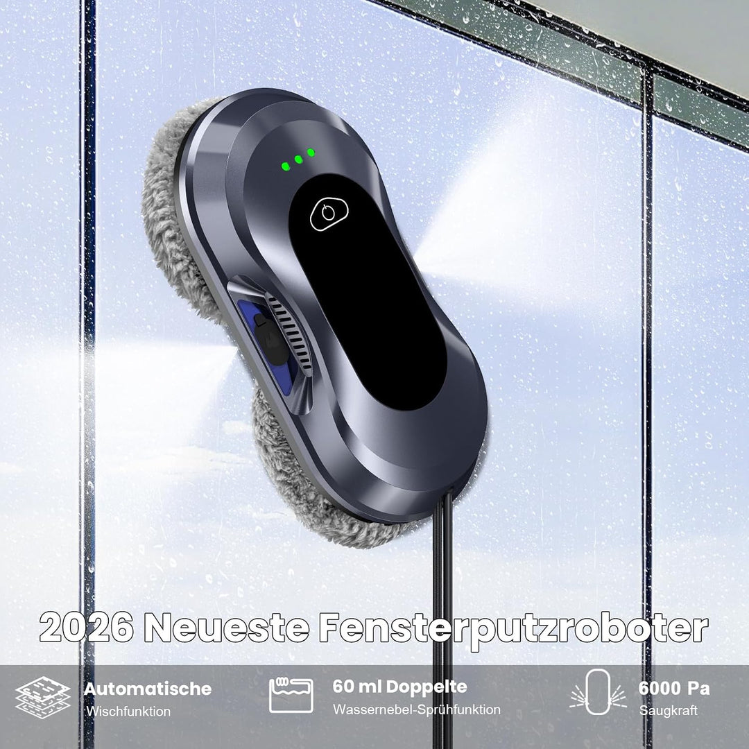 Fensterputzroboter, 6000 Pa Saugkraft Elektrischer Fensterroboter, Doppelhelix-Reinigung, Randenerke