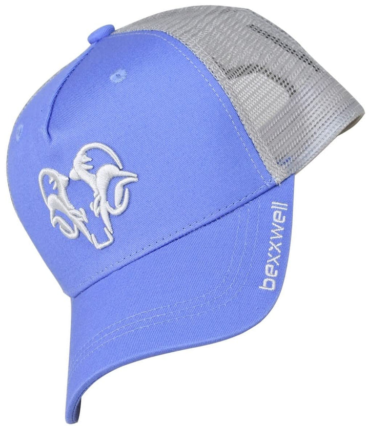 Bexxwell Trucker Cap blau/grau mit 3D Logo-Stickerei (optimale Passform, Kappe, Blue, Grey, Truckerc