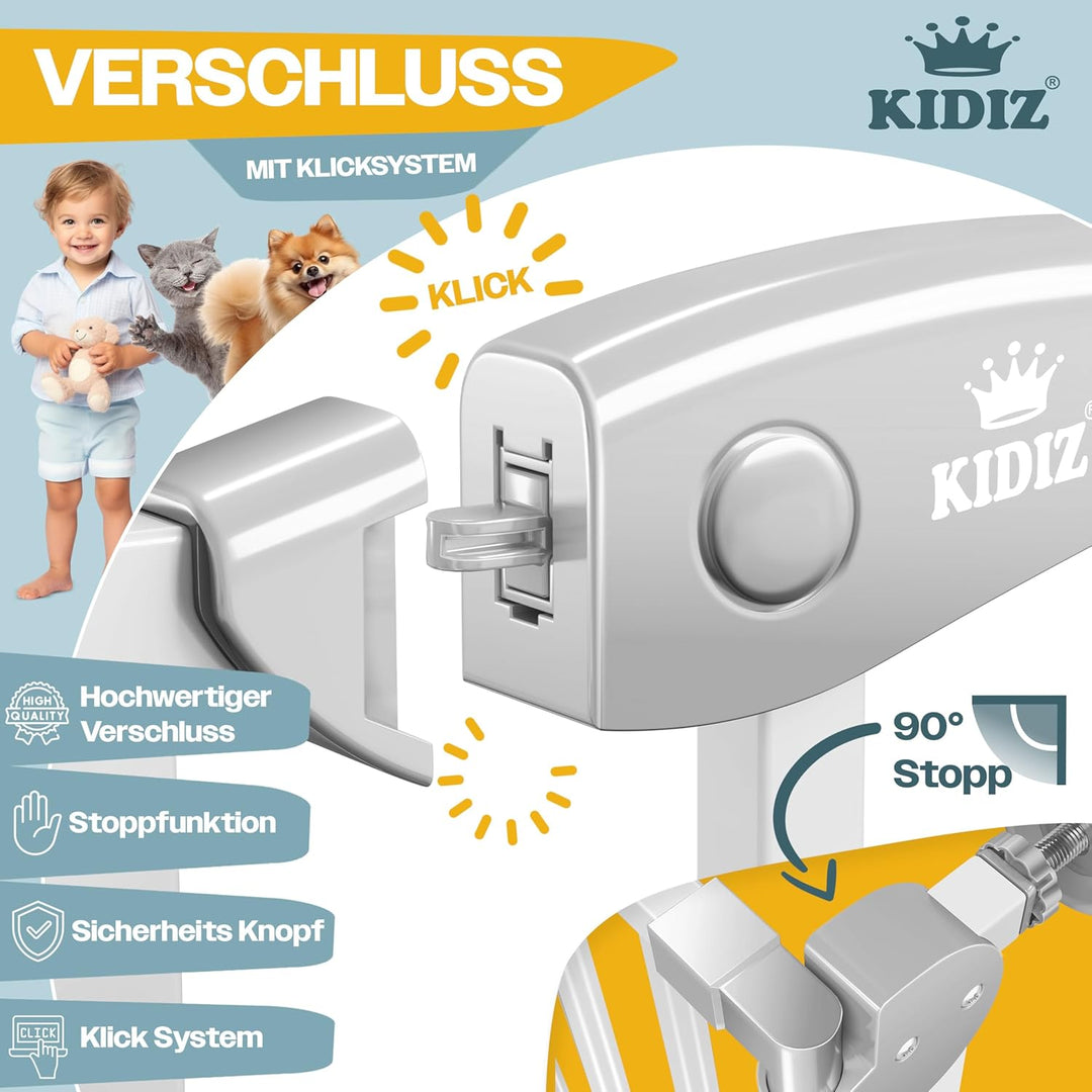 KIDIZ® Türschutzgitter Absperrgitter Treppengitter Kindergitter | Gitter Haustier | ohne Bohren | be