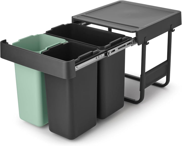 Brabantia Sort & Go Ausziehmülleimer | 10+10+20 l Einbaumülleimer für die Unterschranktür | Integrie