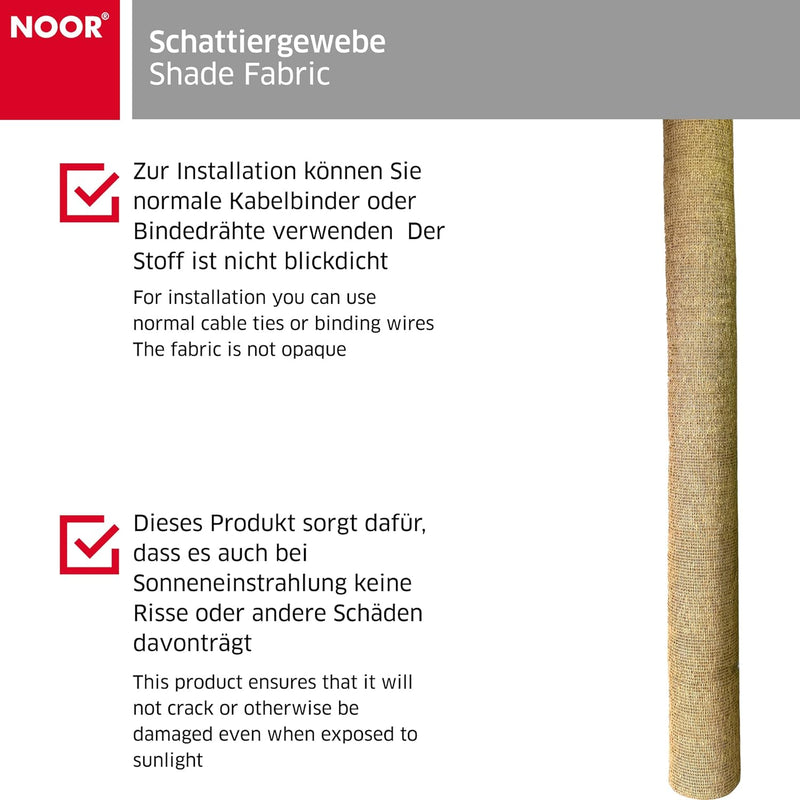 NOOR Schattiergewebe, 1,00 x 10m in beige I Mehrzweck-Sichtschutz für Gärten und Gewerbe I 100% Sonn