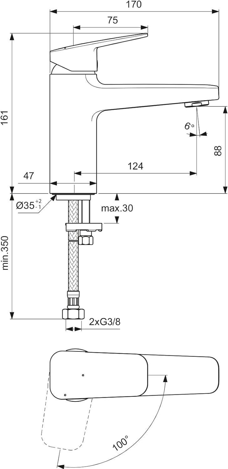 Ideal Standard BD224AA Ceraplan Waschtischarmatur ohne Ablaufgarnitur Auslaufhöhe 88mm BlueStart / o
