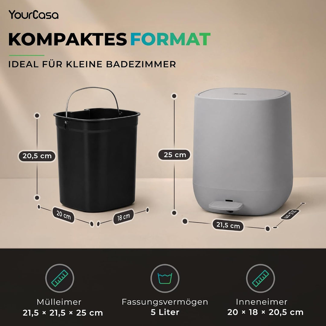 YourCasa Mülleimer Bad [5L] - Elegantes Design - Badeimer - Kosmetikeimer Badezimmer Klein - Badmüll