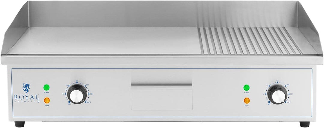 Royal Catering Gastro Grillplatte elektrisch 4400 W 50-300 °C 727 x 420 mm glatte + geriffelte Grill