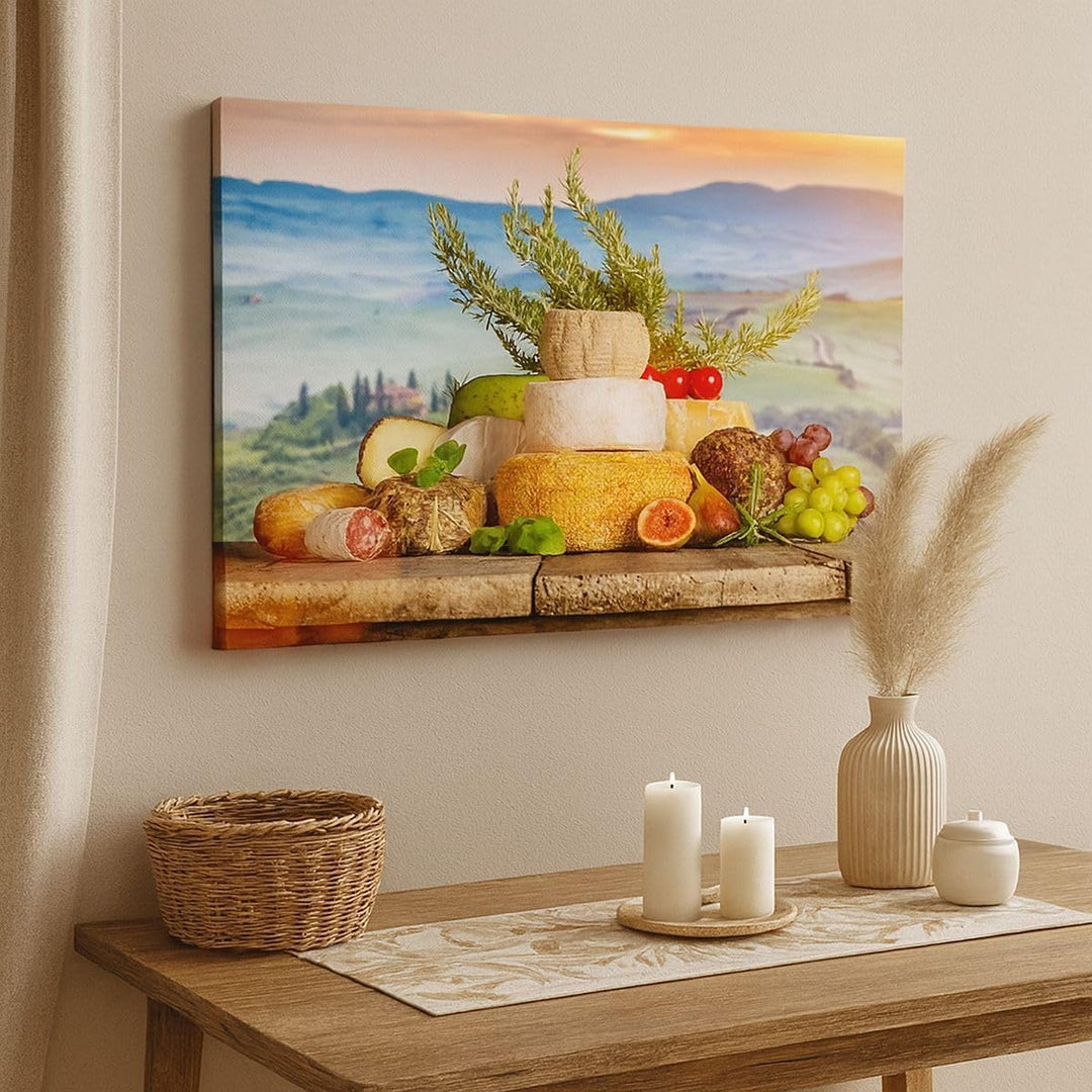 Bilder auf Leinwand 100x70cm Leinwandbild Toskana Käse Obst Italien Gross Wanddeko Bild Schlafzimmer