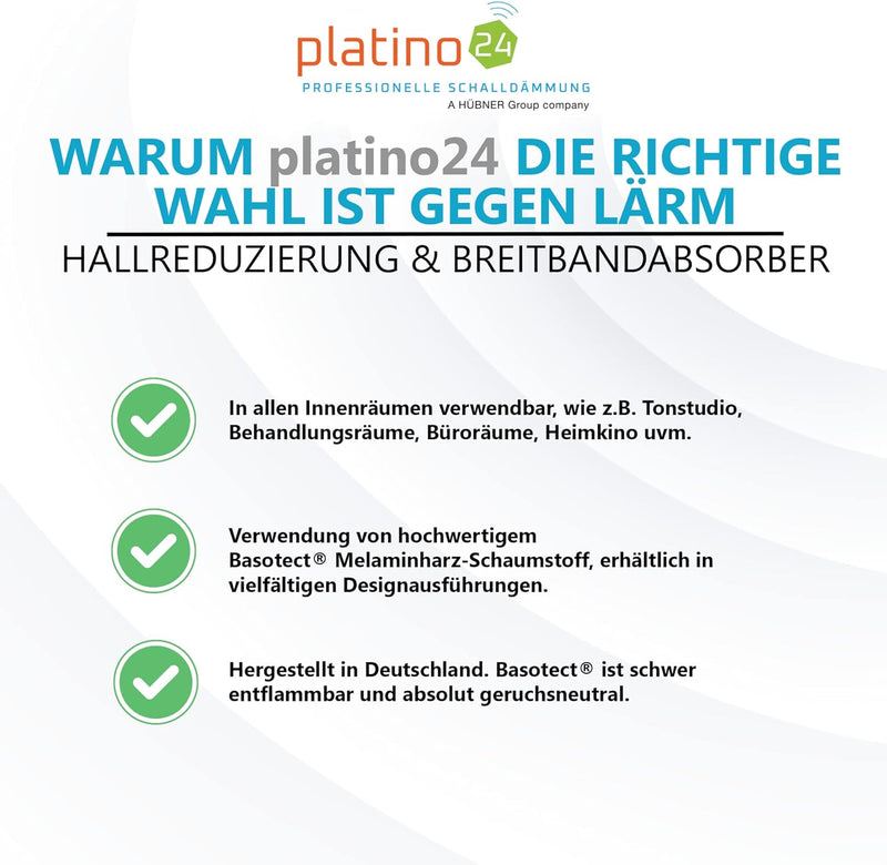 platino24 Schallabsorber Industrial Style aus Basotect G+, 3 Absorberelemente Rechteck 825x550x50mm,