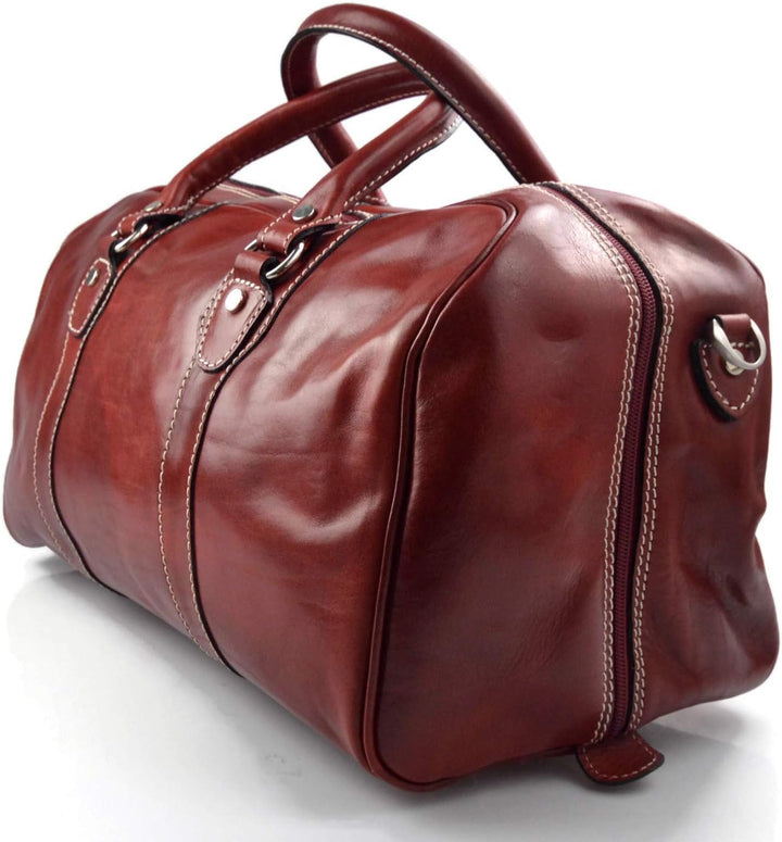 Leder reisetasche manner damen mit griffen schultertasche leder rot tasche made in Italy weekend tas