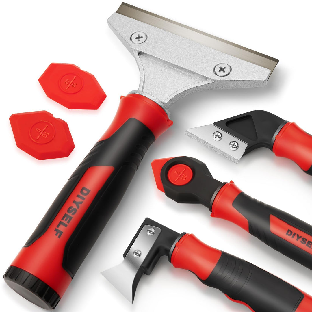 DIYSELF 4-in-1 Glasschaber-Set mit Silikonentferner und Dichtungsschaber Rot, Rot