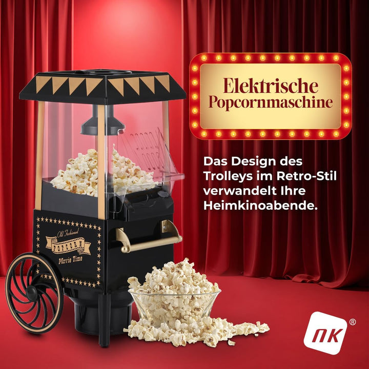 NK Popcornmaschine Retro 1.200W Heissluft – Popcorn Maker Ohne Öl, 0.3L Klein und Kompakt, Schnelle