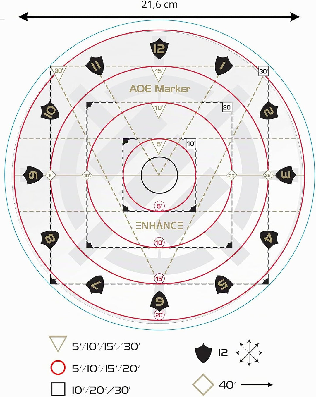 ENHANCE Spell AOE Damage Marker für Tabletop-RPG-Spiele - D & D-Wirkungsbereichsvorlage Bestimmt die