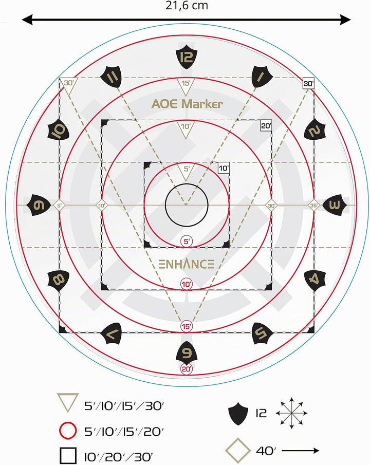 ENHANCE Spell AOE Damage Marker für Tabletop-RPG-Spiele - D & D-Wirkungsbereichsvorlage Bestimmt die
