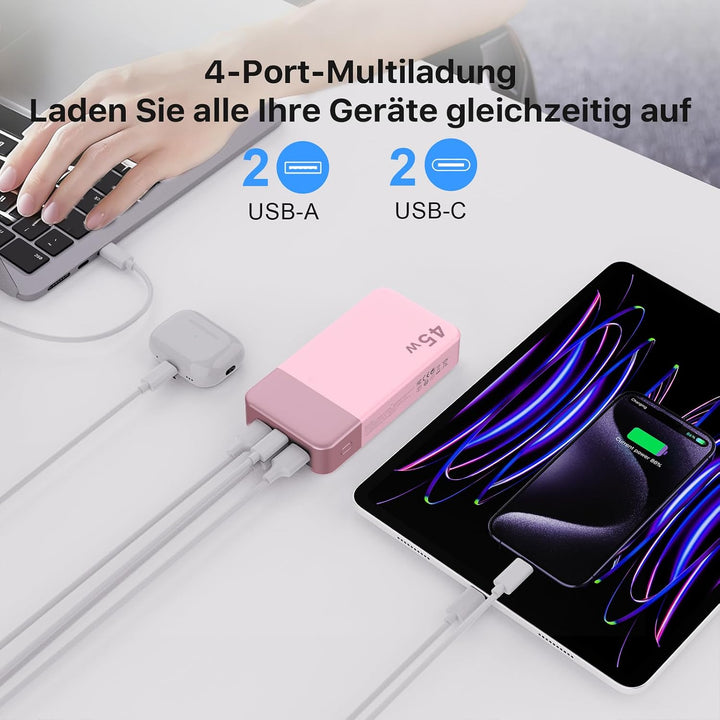 NOBIS 45W Power Bank Powerbank 20000mAh Schnellladung, 2×USB‑C (in/Out) & 2×USB‑A, Digitalanzeige &