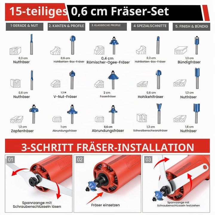 Oberfräse Trimmer 800W, 30000 U/min Einhandfräse Kantenfräse Holz Multifunktionsfräse, Handfräsmasch