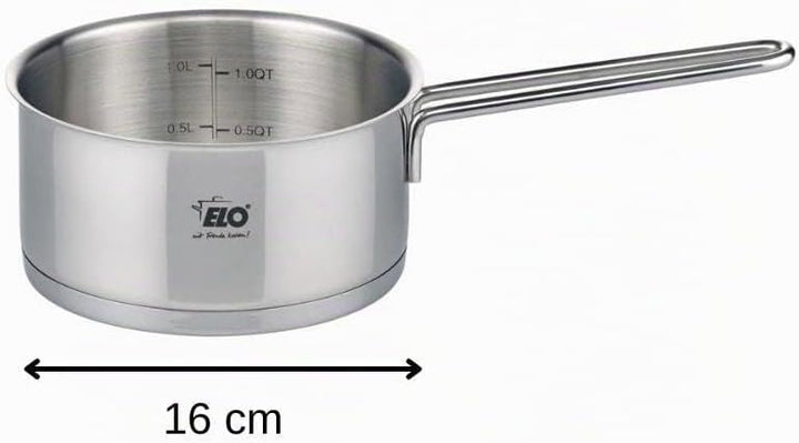 ELO 7243626 Stieltopf mit langem Griff aus Edelstahl, für alle Herdarten, Edelstahl, 16 cm, 1,3 l ,G