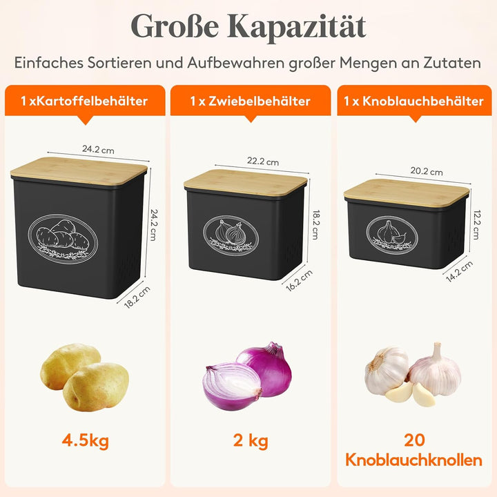 Lifewit Kartoffel Aufbewahrungsbox, 3er Set Grosse Kunttsoff Vorratsdosen für Kartoffel Zwiebel knob