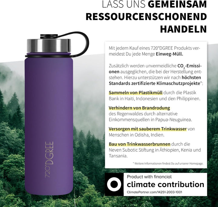 720°DGREE Edelstahl Trinkflasche “noLimit” – 1200ml - Auslaufsicher, Kohlensäure geeignet, BPA-Frei