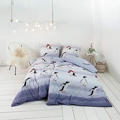 ESTELLA Kuschelflanell Bettwäsche Pingu Silber 1 Bettbezug 200 x 220 cm + 2 Kissenbezüge 80 x 80 cm,