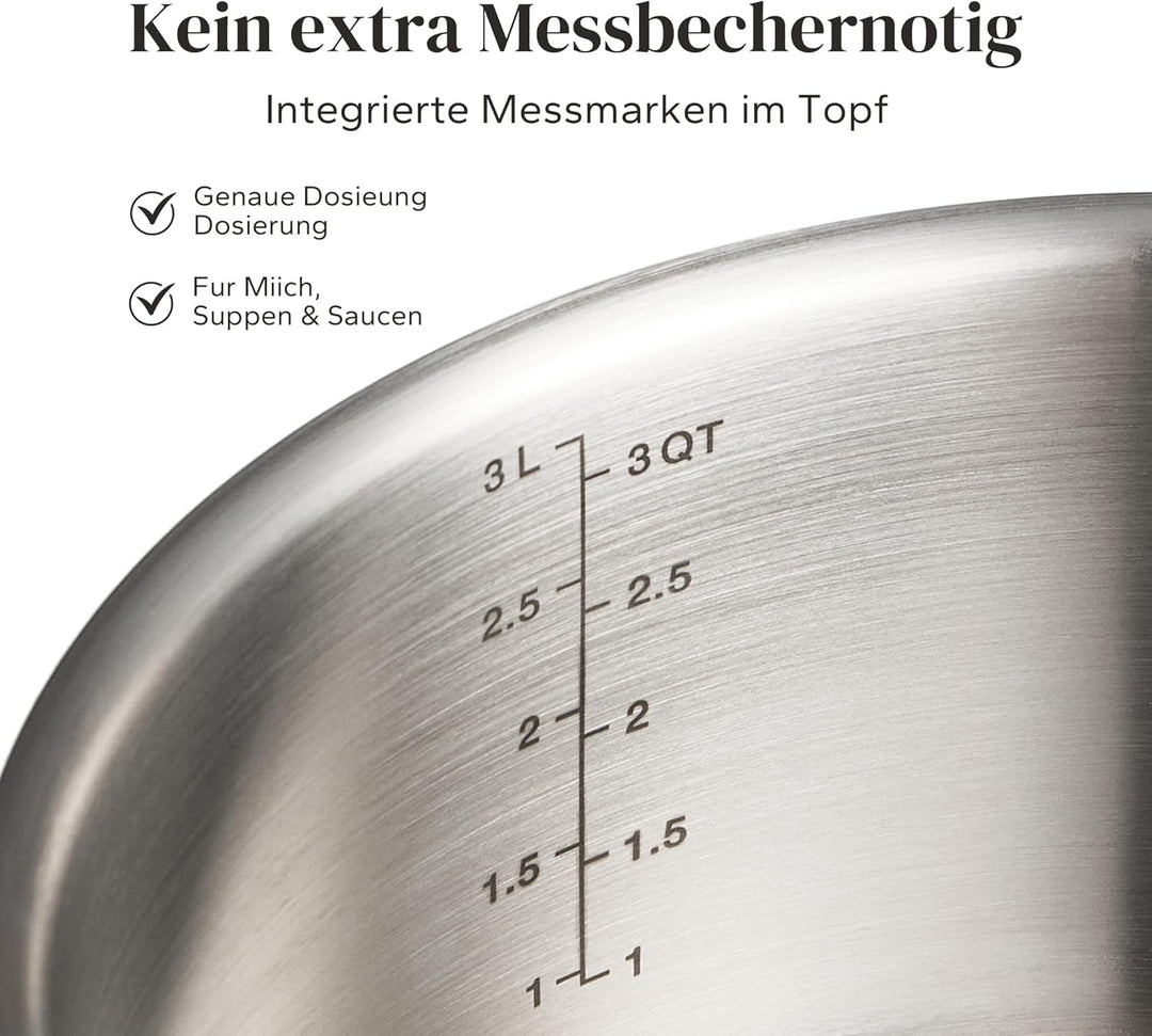 Redchef Edelstahl Topfset Induktion mit Abnehmbaren Griffen, Kochtopfset unbeschichtet 16/18/20cm un