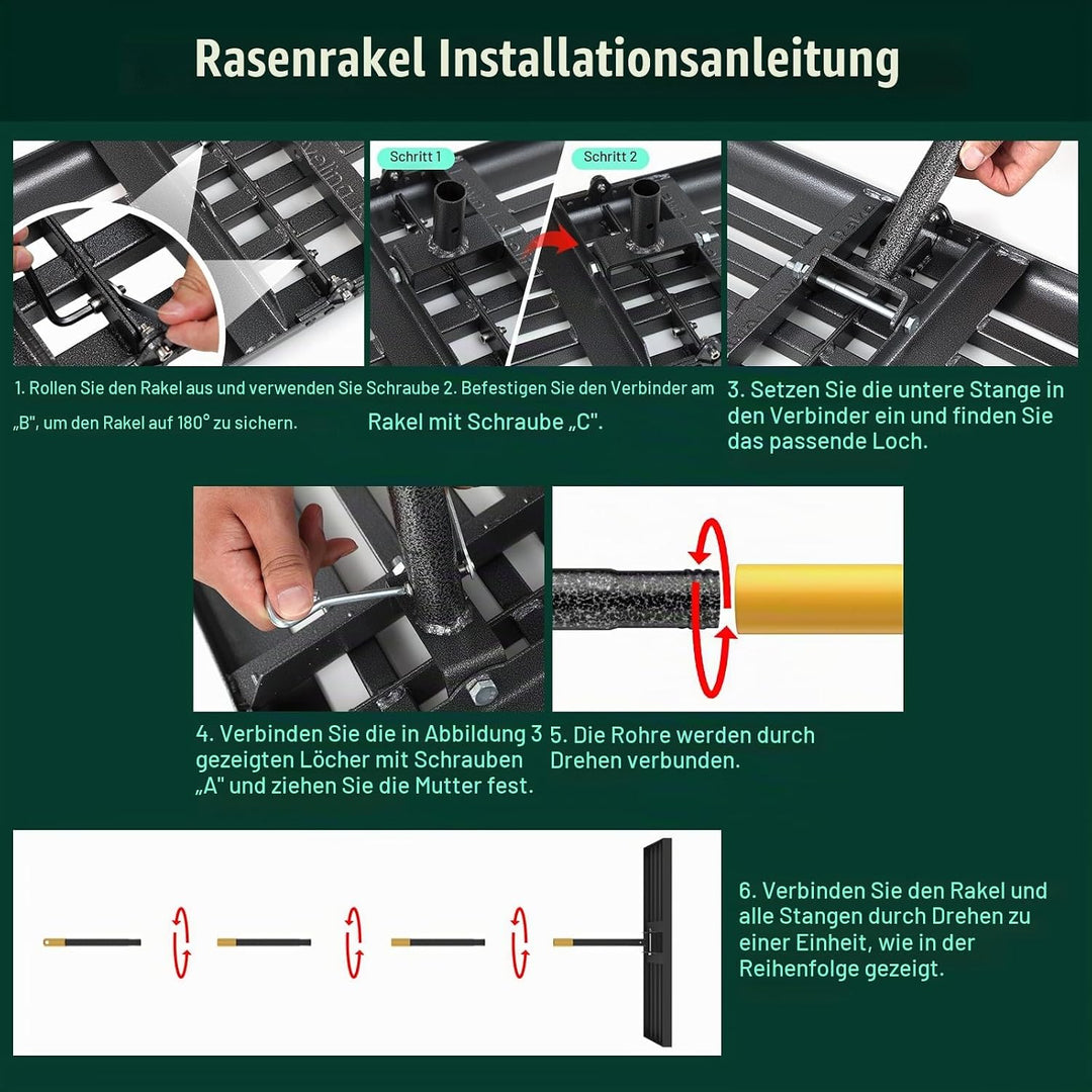 Rasenrechen 220cm, klappbarer Nivellierrechen mit 68x25cm Kopf für Rasenplanierung, Erdboden Verteil