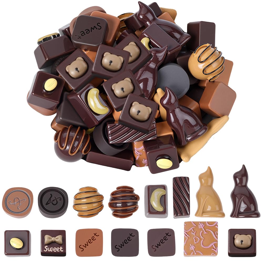 SUNNYCLUE 1 Box 60 Stück Künstliche Schokolade Mini Harz Schokolade Grosspackung Miniatur Simulation