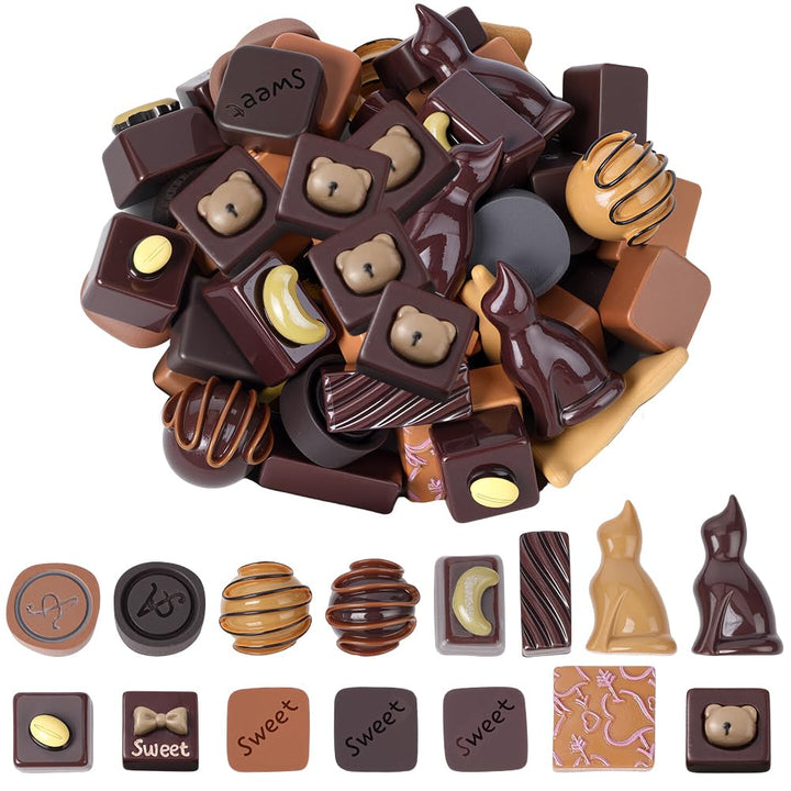 SUNNYCLUE 1 Box 60 Stück Künstliche Schokolade Mini Harz Schokolade Grosspackung Miniatur Simulation