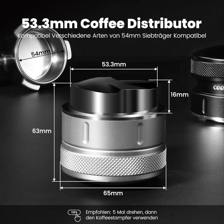 Espresso Leveler 54mm, Schwerkraft Espresso Distributor für 54mm Kaffee Siebträger, Coffee Distribut