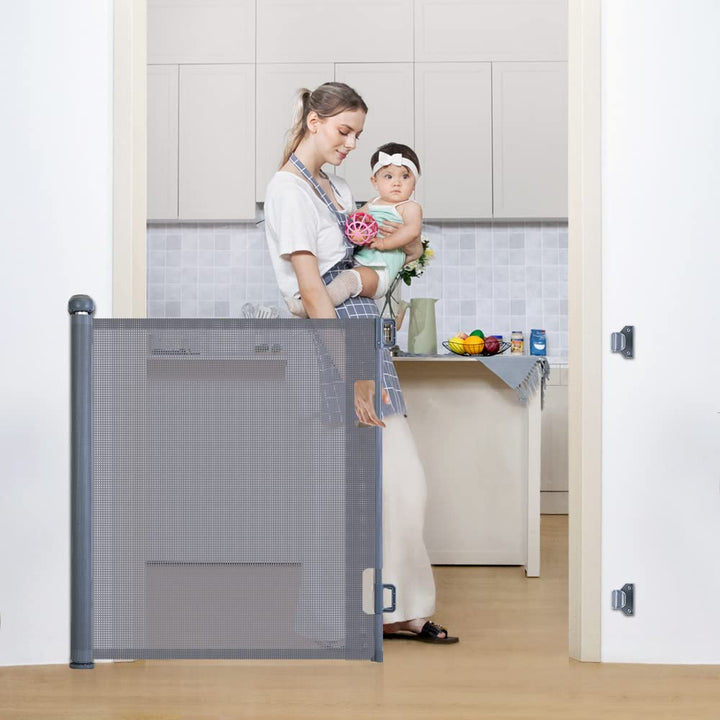 COMOMY Treppenschutzgitter Ausziehbar 0-140cm, Türschutzgitter Rollo für Baby, Katzen und Hunde, Ein
