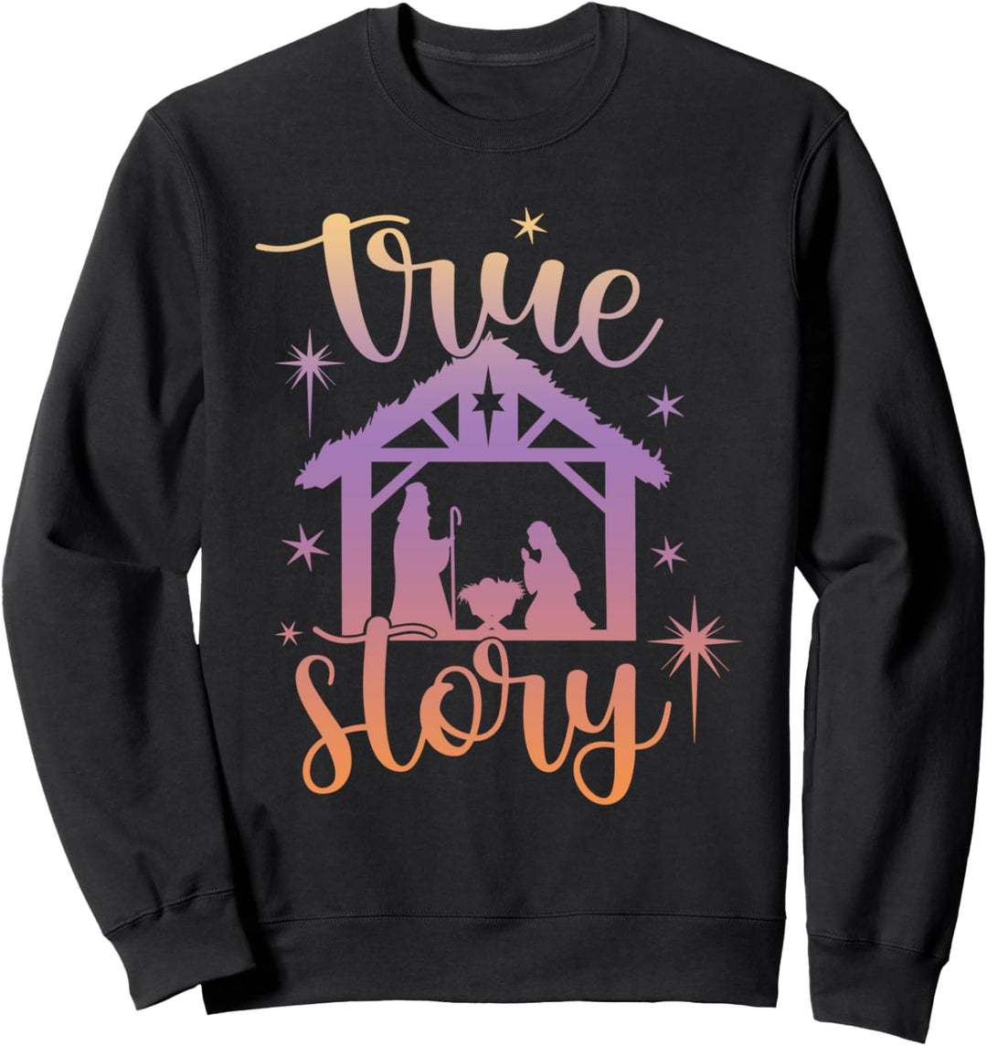 True Story Purple Peach Ombre Religious Christmas Nativity Sweatshirt
