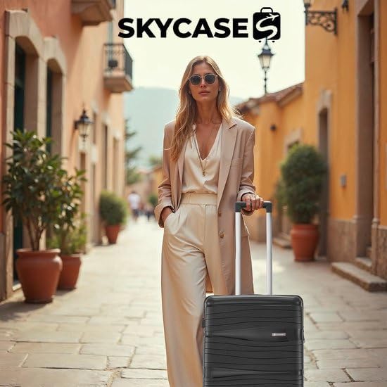 Travel One Kofferset 4-teilig – Schwarz – Hartschalen Trolley-Set 32/60/98L, Zahlenschloss &amp; 360° Ro