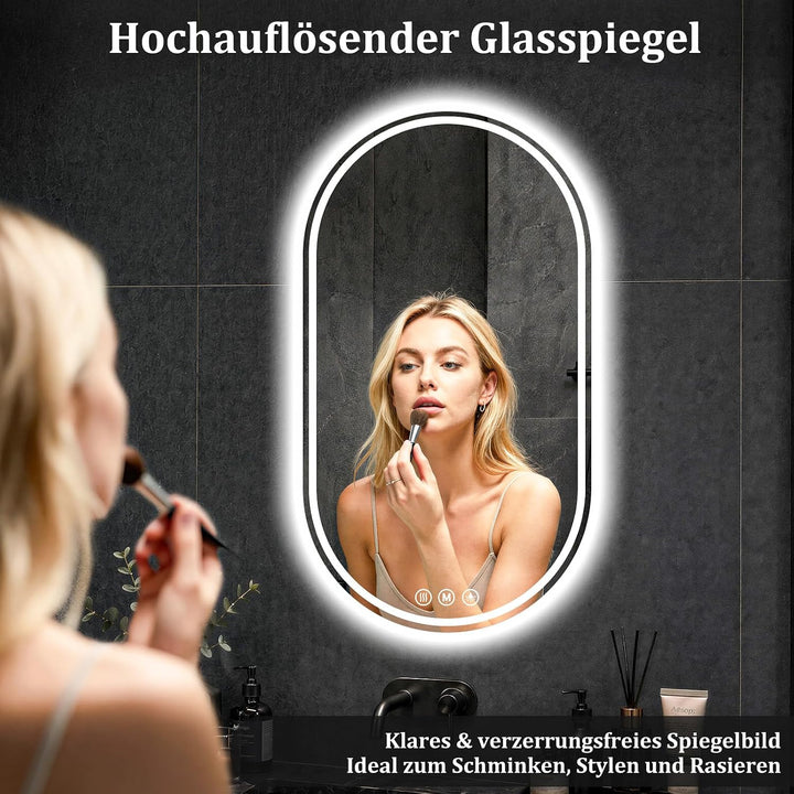 XRAMFY Badspiegel mit Beleuchtung LED 96×55CM Anti-Beschlag Badezimmer Wandspiegel Badezimmerspiegel