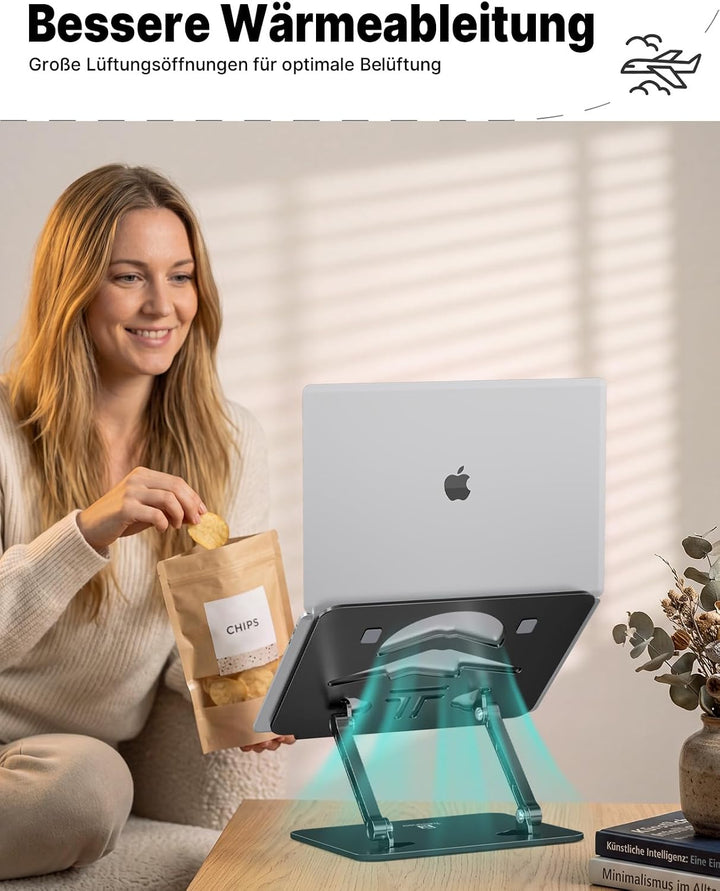 Ergonomischer Laptop Ständer aus Aluminium, Höhenverstellbar &amp; Faltbar, Stabil &amp; rutschfest, Verbess