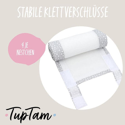 TupTam Gitterstäbe Schutz Netz Babybett Nestchen 3D Mesh 2 Pack, Farbe: Sterne Grau, Grösse: ca. 128