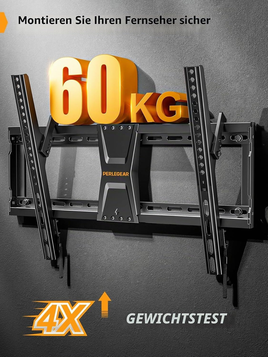 Perlegear TV Wandhalterung für die meisten 37-82 Zoll Fernseher bis zu 60 kg, neigbare Fernseher Hal
