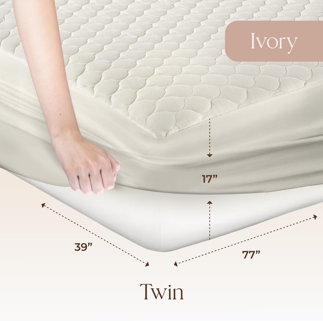 Whisper Organics, 100% Organic Mattress Protector - Quilted Fitted Mattress Pad Cover, GOTS Certifie
