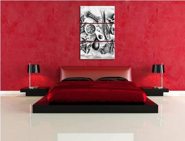Pixxprint Grüne Gemüse Vielfalt als Leinwandbild/Grösse: 3 Teilig (120x80) cm/Wandbild/Kunstdruck/fe
