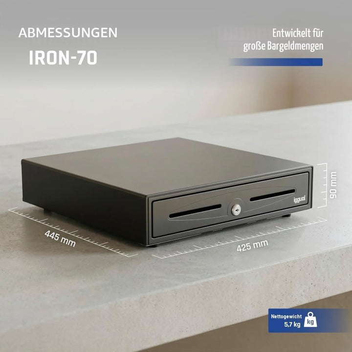 iggual - Geldkassette Abschliessbar IRON - 70 | Kassenschublade mit automatischer oder manueller Öff