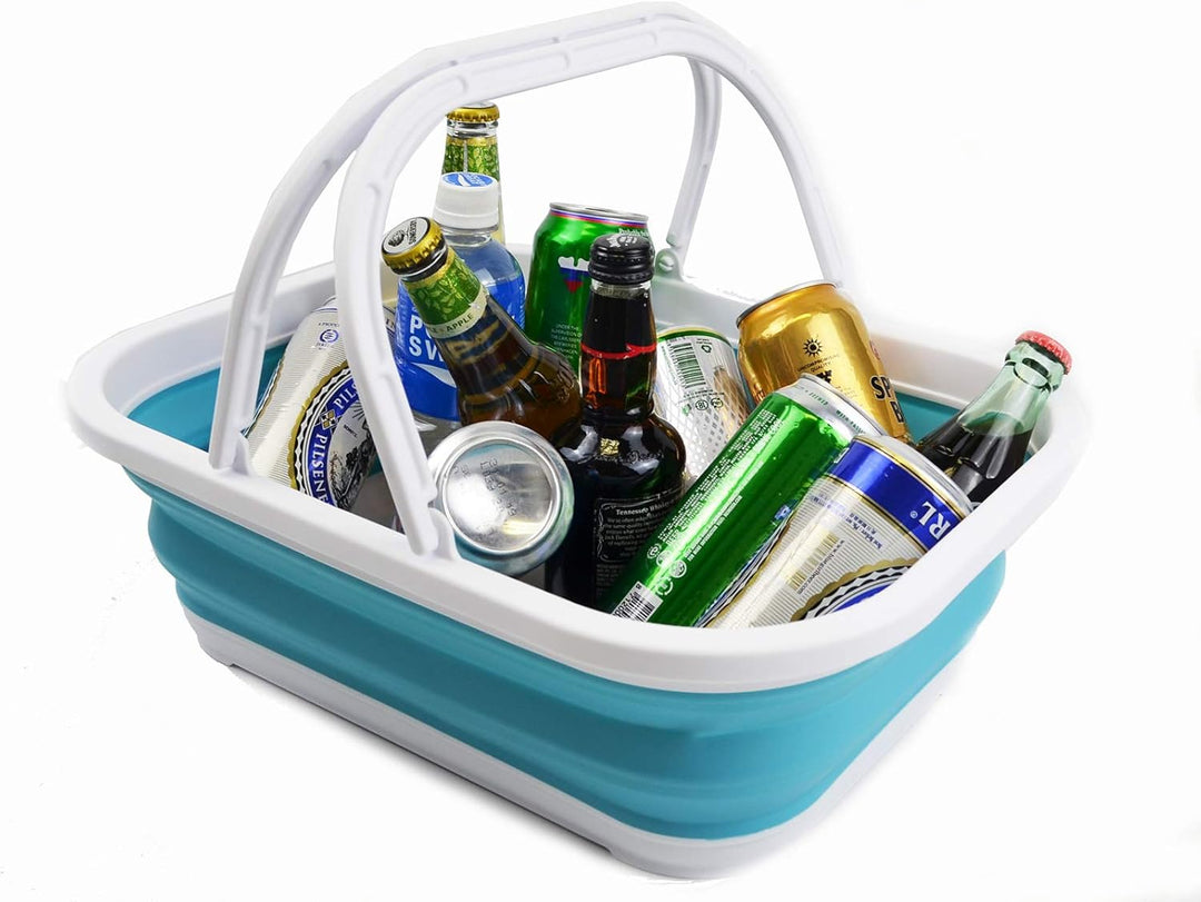 SAMMART 12L zusammenklappbare Wanne mit Griff + 12L zusammenklappbare Wanne - Tragbarer Picknickkorb