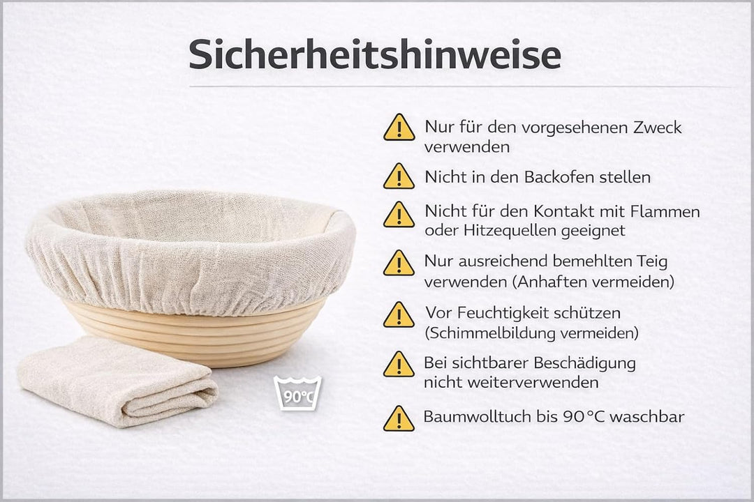 Gärkörbchen rund 23 cm aus Rattan mit Leinentuch – Brotgärkorb Banneton für Sauerteig & Hefeteig – p