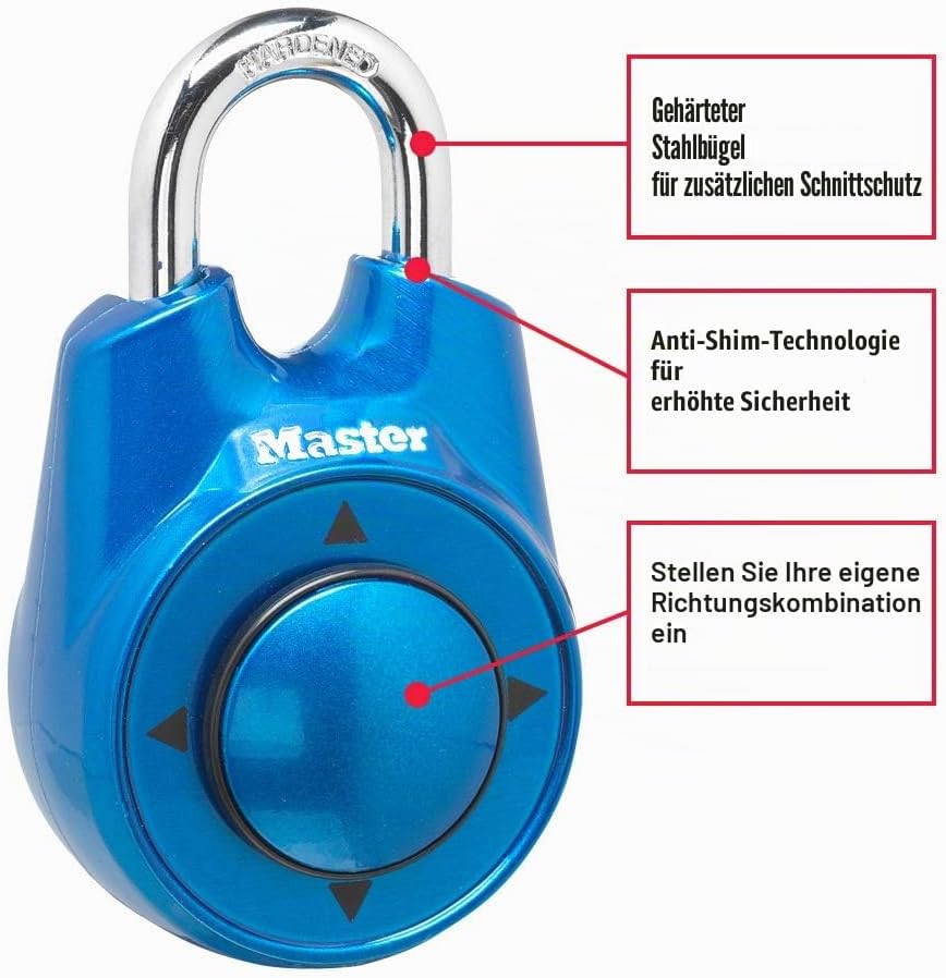 Master Lock 1500iD Schliessfachschloss-Set Ihr eigenes direktionales Zahlenschloss, 1 Packung, blau,