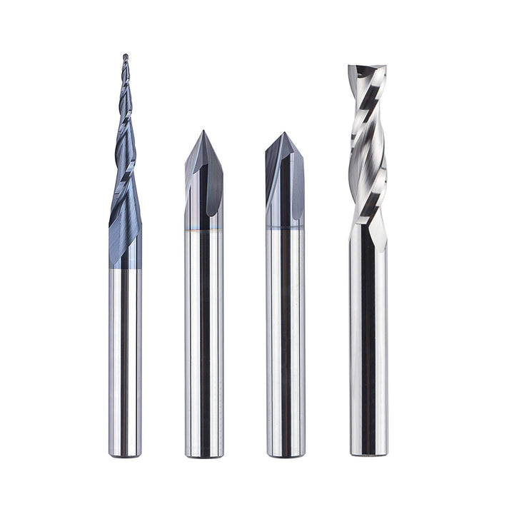 SpeTool 4 Stück Fräser Set 6 MM Schaft Vollhartmetall VHM CNC Fräser V-Nutfräser für Holz Gravur
