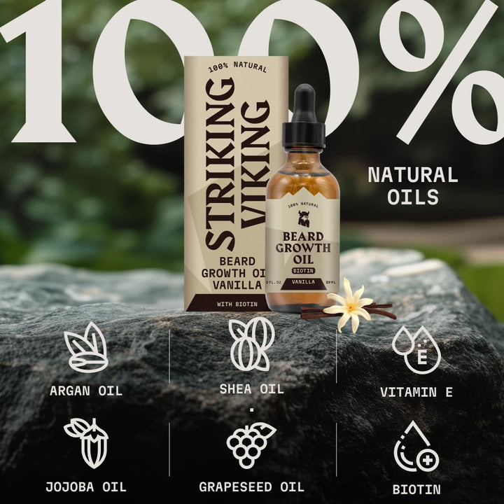 Striking Viking Bartwuchsöl mit Biotin - Verdickendes und pflegendes Bartöl für Bartwuchs - natürlic