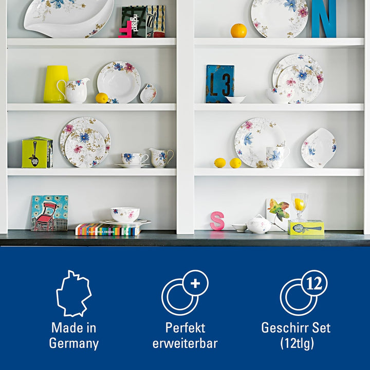 Villeroy und Boch - Mariefleur Gris Basic Tafel-Set, 12 tlg., Premium Porzellan, spülmaschinen-, mik