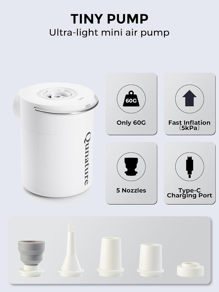 Mini Luftpumpe Elektrisch, 2 in 1 Tragbar, 5kPa &amp; 1500mAh Akku | 5 Düsen zum Aufblasen und Entleeren