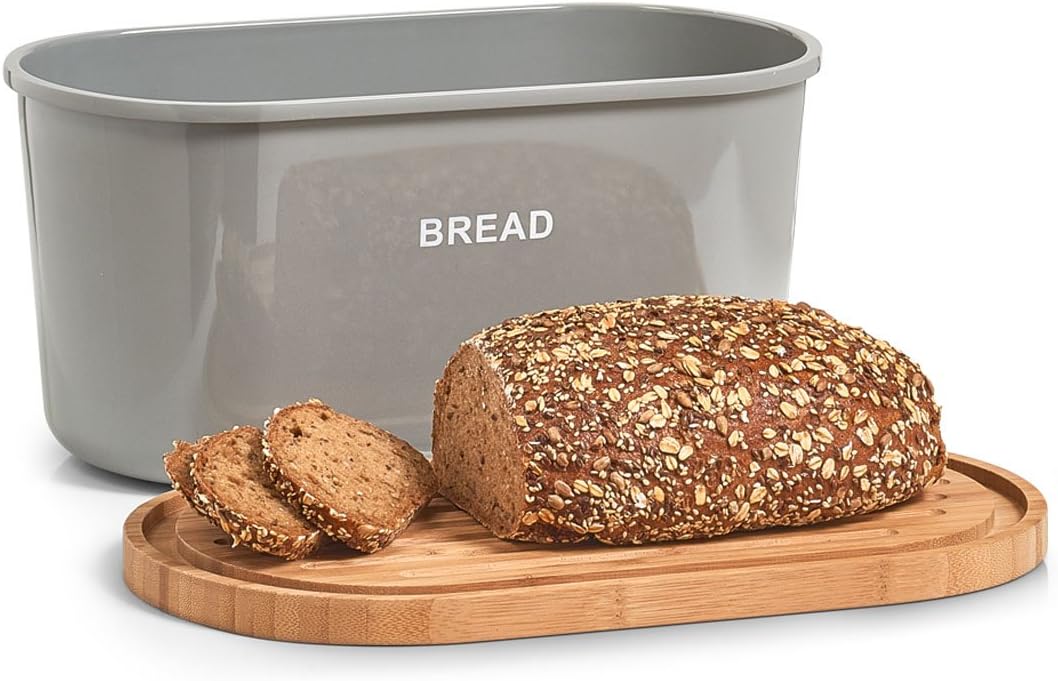 Zeller 25352 Brotkasten, Melamin/Bamboo, grau, 36 x 20 x 14.5 cm ca. 36 x 20 x 14,5 cm Grau, ca. 36