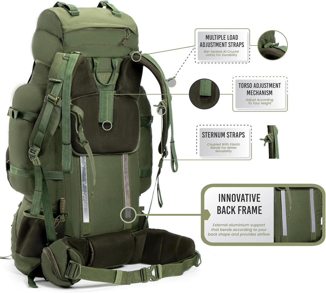 Tripole Colonel Pro Rucksack Mit Metallrahmen | Frontöffnung | Abnehmbare Tasche | Regenschutz 90 Li
