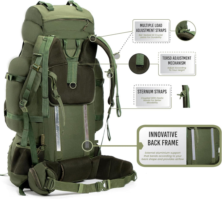Tripole Colonel Pro Rucksack Mit Metallrahmen | Frontöffnung | Abnehmbare Tasche | Regenschutz 90 Li